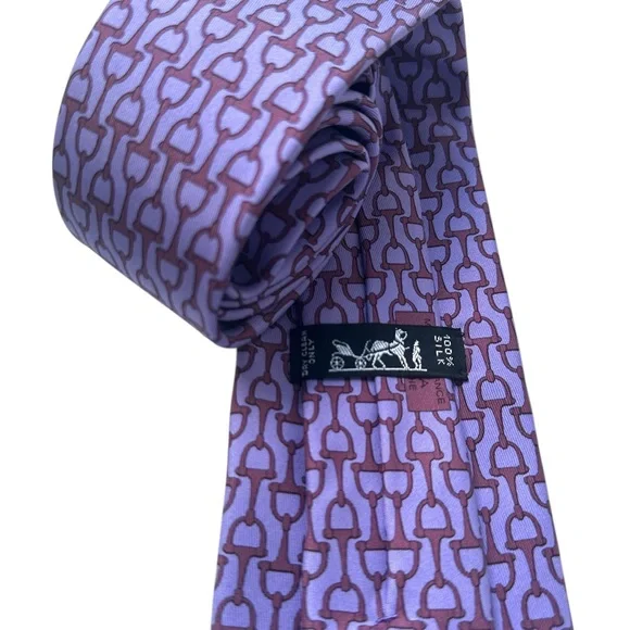 Hermès Paris Silk Tie Purple Horsebit Chain Pattern Made in France Authentic - Picture 7 of 16